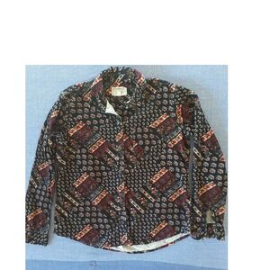 Current/Elliott Womens Corduroy Button Down Shirt Floral Boho Navy Multi Size 1